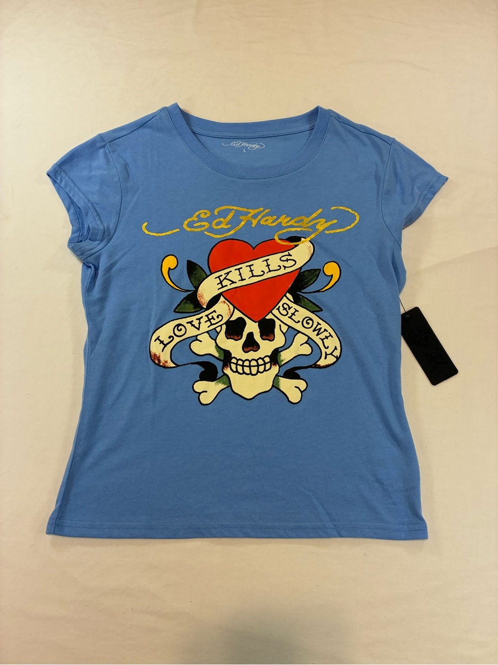 Ed Hardy Blue Short-Sleeve Tee with Heart & Skull Graphic